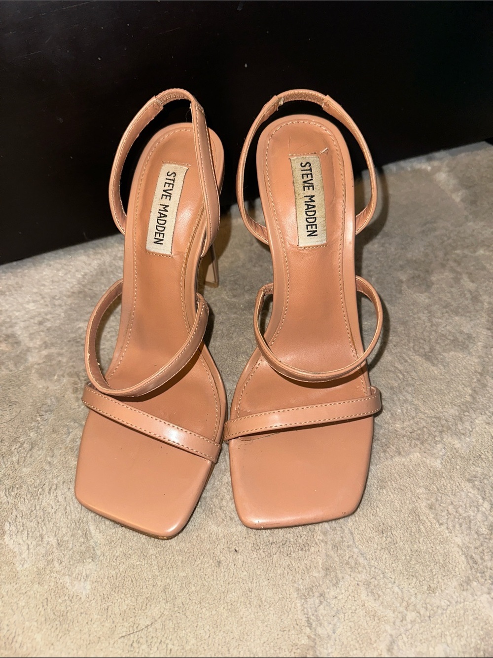 Steve Madden Nude/Tan Minimalist Strappy Square-Toe Heels